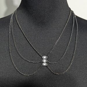 Handmade Black Chain Collar Necklace With Rhinestones